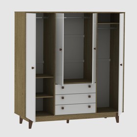 Guarda Roupa Casal Vintage 4 Portas 3 Gavetas Rustik Carvalho/Branco - Olivar Móveis