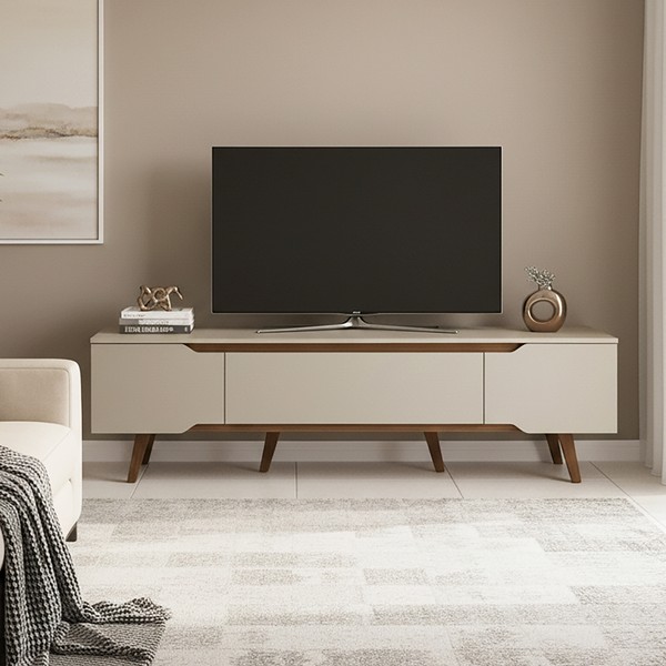 Rack Retrô Shop 1,80m Off White/Cedro – para TV 65