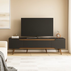 Rack Retrô Shop 1,80m Preto/Cedro – para TV 65", Moderno, Aconchegante e de Alta Qualidade