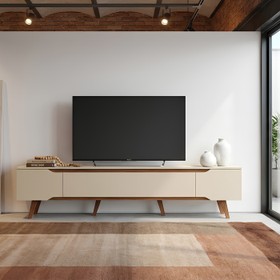 Rack Retrô Shop 2,18m para TV 70" Off White/Cedro – Moderno, Aconchegante e de Alta Qualidade