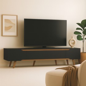 Rack Retrô Shop 2,18m para TV 70" Preto/Cedro – Moderno, Aconchegante e de Alta Qualidade