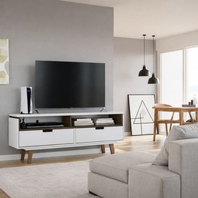 Rack Vintage Levis Até 60 Polegadas 2 Gavetas Branco/Amendoa Carv - Olivar Móveis