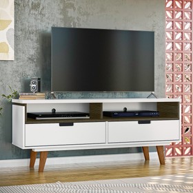 Rack Vintage Levis Até 60 Polegadas 2 Gavetas Branco/Amendoa Carv - Olivar Móveis