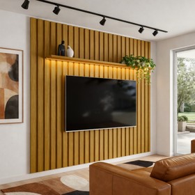Painel Ripado com Led 222x218 P/ TV 70 Polegadas London Cedro - Olivar Móveis