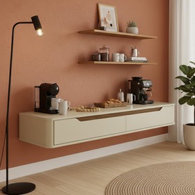 Rack Suspenso Slim Curvo 160cm para TV Até 55” Moderno Luxo Mdp/Mdf com Portas Basculantes Off White Cedro - Olivar Móveis