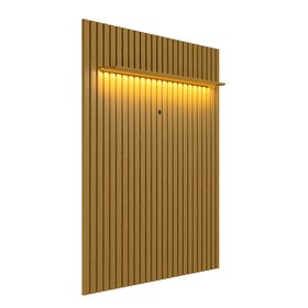 Painel Ripado com Led London 222cm e Rack Loop com Rodízios TV 70 Polegadas Cedro/Off White – Olivar Móveis