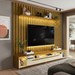 Painel Ripado com Led London 222cm e Rack Loop com Rodízios TV 70 Polegadas Cedro/Off White – Olivar Móveis