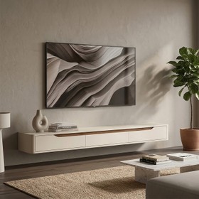 Rack Suspenso Slim Curvo 180cm para TV Até 65” Moderno Luxo Mdp/Mdf com Portas Basculantes Off White Cedro - Olivar Móveis