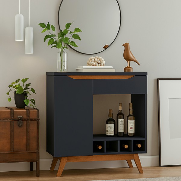 Aparador Retro Adega Toquio 1 Porta 1 Gaveta Preto - Olivar Móveis