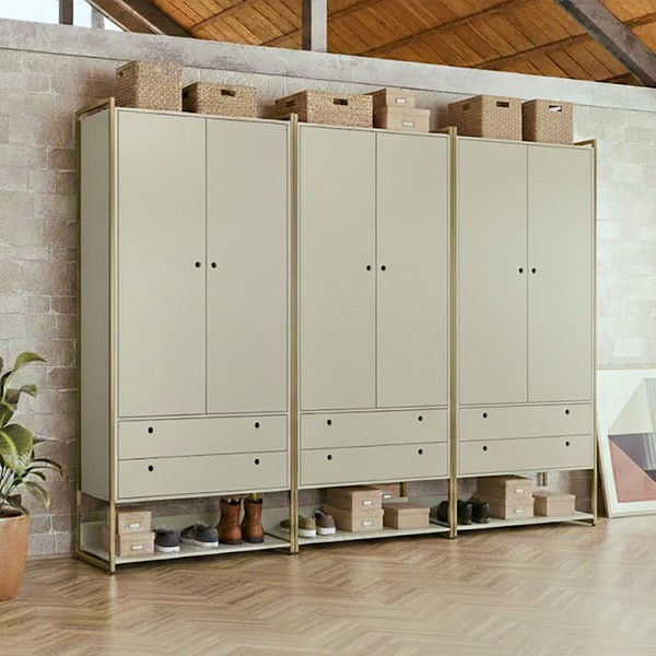 Guarda Roupa Closet Modulado Casal 6 Gavetas 3 Cabideiros Estrutura Metalica 250cm Olivar Off White
