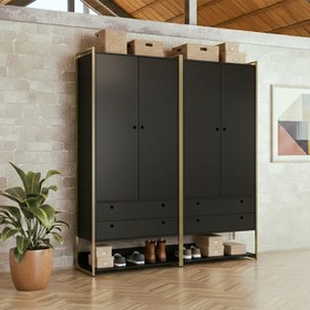 Guarda Roupa Closet Modulado 4 Gavetas 2 Cabideiros Estrutura Metalica 180cm Olivar Preto
