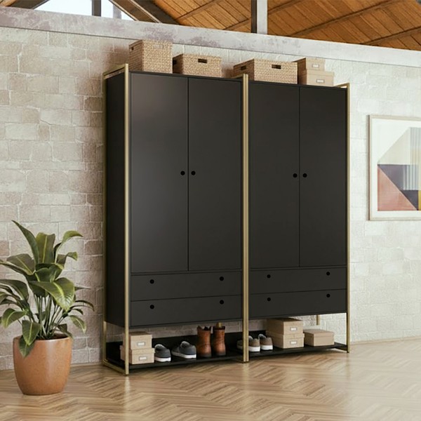 Guarda Roupa Closet Modulado 4 Gavetas 2 Cabideiros Estrutura Metalica 180cm Olivar Preto