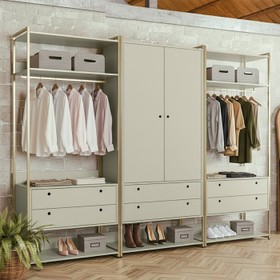 Guarda-Roupa Closet Modulado Casal 6 Gavetas 3 Cabideiros Estrutura Metalica 250cm Olivar Off White