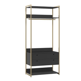 Guarda-Roupa Closet Modulado Casal 6 Gavetas 3 Cabideiros Estrutura Metalica 250cm Olivar Preto