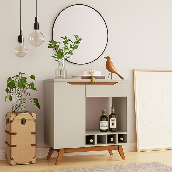 Aparador Retro Adega Toquio 1 Porta 1 Gaveta Off White - Olivar Móveis