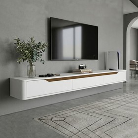 Rack Suspenso Slim Curvo 220cm para TV Até 70” Moderno Luxo Mdp/Mdf com Portas Basculantes Branco Cedro - Olivar Móveis