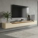 Rack Suspenso Slim Curvo 220cm para TV Até 70” Moderno Luxo Mdp/Mdf com Portas Basculantes Off White Cedro - Olivar Móveis