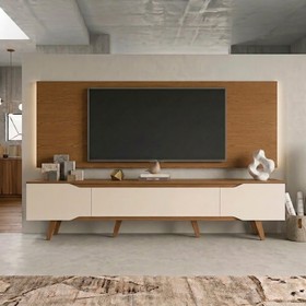 Rack Retrô com Painel para TV Até 70 Polegadas com Led 2,20m Shop - Cedro/Off White