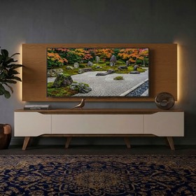 Rack Retrô com Painel para TV Até 70 Polegadas com Led 2,20m Shop - Cedro/Off White