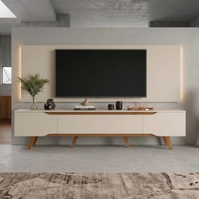 Rack Retrô com Painel para TV Até 70 Polegadas com Led 2,20m Shop - Off White/Off White