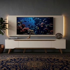 Rack Retrô com Painel para TV Até 70 Polegadas com Led 2,20m Shop - Off White/Off White