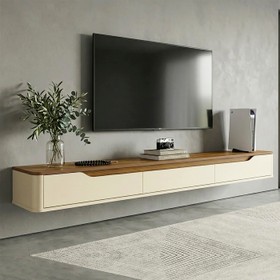 Rack Suspenso Slim Curvo 220cm para TV Até 70” Moderno Luxo com Portas Basculantes Cedro Off White - Olivar Móveis