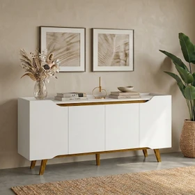Buffet Retrô Shop 4 Portas Aparador para Sala de Jantar Cozinha Branco Cedro Olivar
