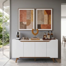 Buffet Retrô Shop 4 Portas Aparador para Sala de Jantar Cozinha Branco Cedro Olivar