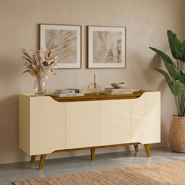 Buffet Retrô Shop 4 Portas Aparador para Sala de Jantar Cozinha Cedro Off White Olivar