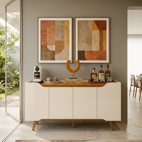 Buffet Retrô Shop 4 Portas Aparador para Sala de Jantar Cozinha Cedro Off White Olivar