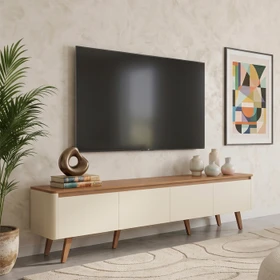 Rack Curvo Bali 218cm 4 Portas para TV Até 70 Polegadas Cedro/Off White