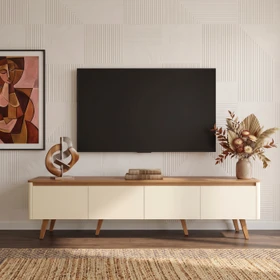 Rack Curvo Bali 218cm 4 Portas para TV Até 70 Polegadas Cedro/Off White