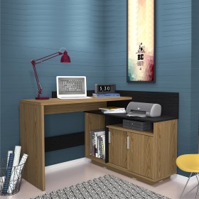 Escrivaninha Mega Office 2 Portas Mel/Freijó/Preto - Olivar Móveis