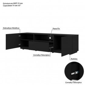 Rack para Sala de Estar TV Até 65 Polegadas Royal Preto - Olivar Móveis