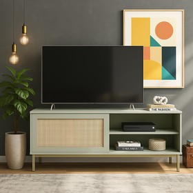 Rack Palha Buriti Até 55 Polegadas 2 Nichos Off White - Olivar Móveis