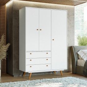 Guarda Roupa Retro 20 3 Portas 3 Gavetas Branco - Olivar Móveis