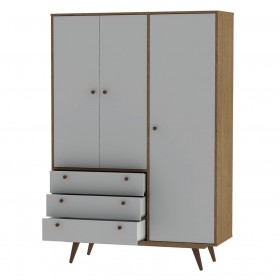 Guarda Roupa Retro 20 3 Portas 3 Gavetas Rustik Carvalho/Branco - Olivar Móveis