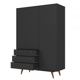 Guarda Roupa Retro 20 3 Portas 3 Gavetas Preto - Olivar Móveis
