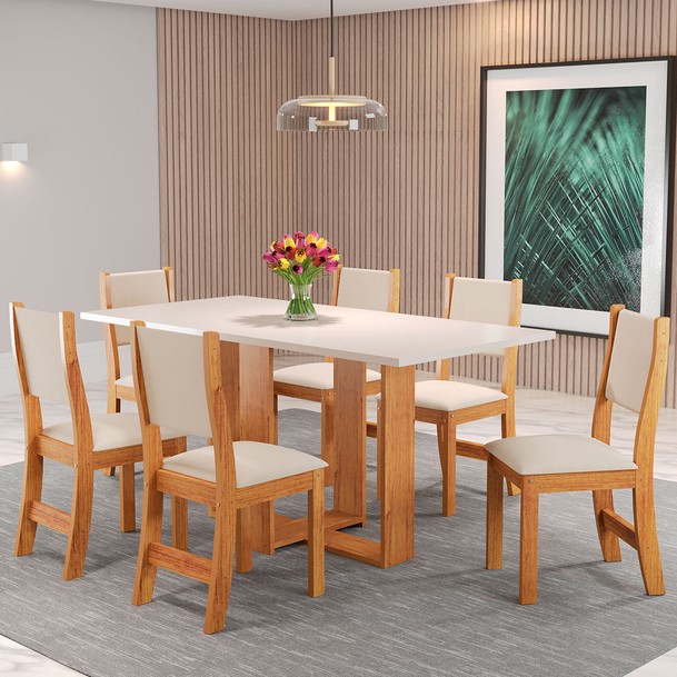 Mesa de Jantar 6 Lugares Erika Marrom/Bege - Panorama Sistemas
