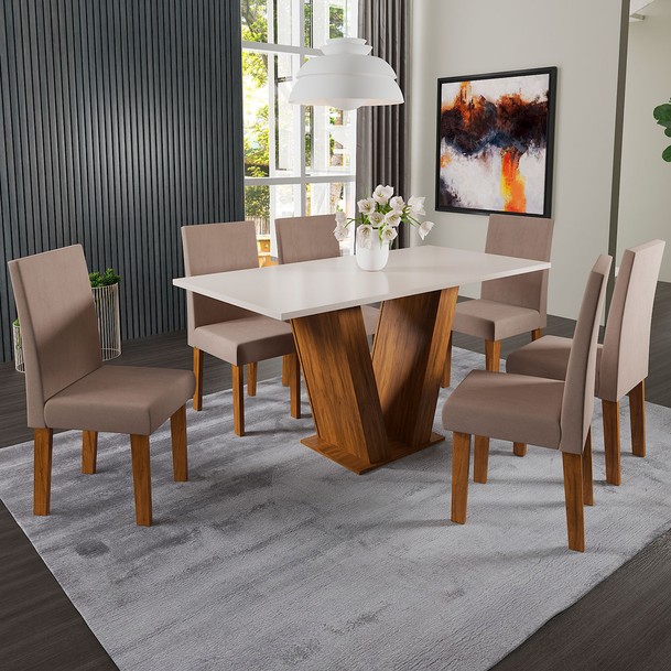 Mesa de Jantar 6 Lugares Venus Marrom/Branco - Panorama Sistemas
