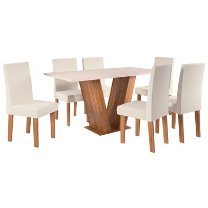 Mesa de Jantar 6 Lugares Venus Branco/Marrom - Panorama Sistemas
