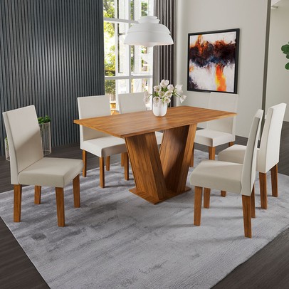 Mesa de Jantar 6 Lugares Venus Marrom/Bege - Panorama Sistemas