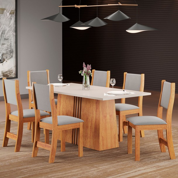 Mesa de Jantar 6 Lugares Off Marrom/Bege - Panorama Sistemas