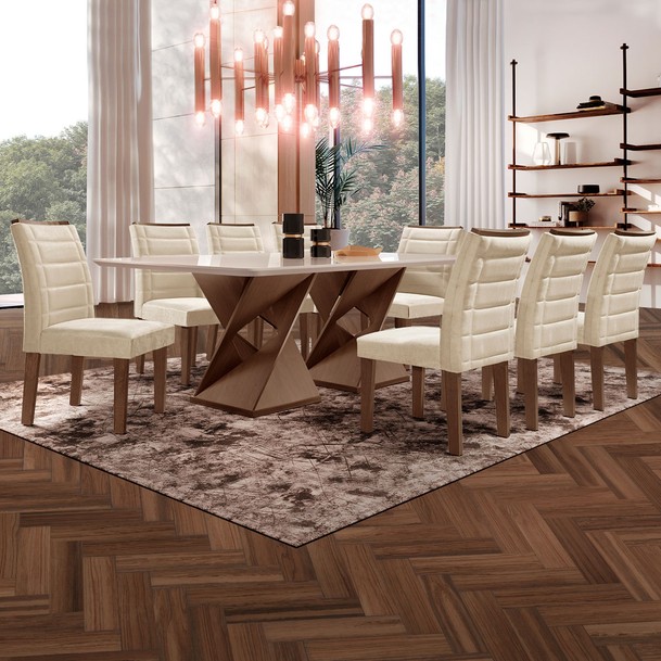 Mesa de Jantar 8 Lugares Genoa Marrom - Panorama Sistemas