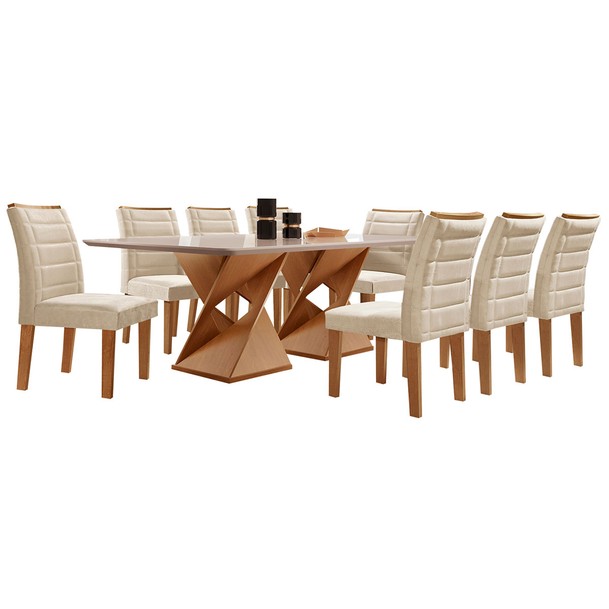 Mesa de Jantar 8 Lugares Genoa Bege - Panorama Sistemas