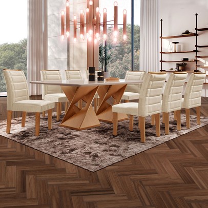 Mesa de Jantar 8 Lugares Genoa Bege - Panorama Sistemas