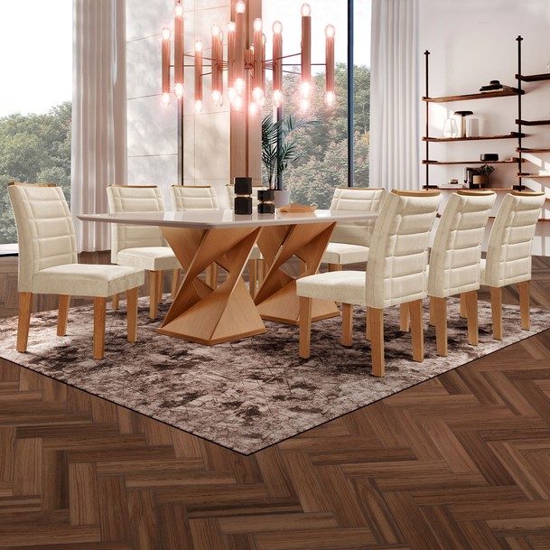 Mesa de Jantar 8 Lugares Genoa Bege - Panorama Sistemas