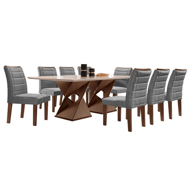 Mesa de Jantar 8 Lugares Genoa Marrom/Grafite - Panorama Sistemas