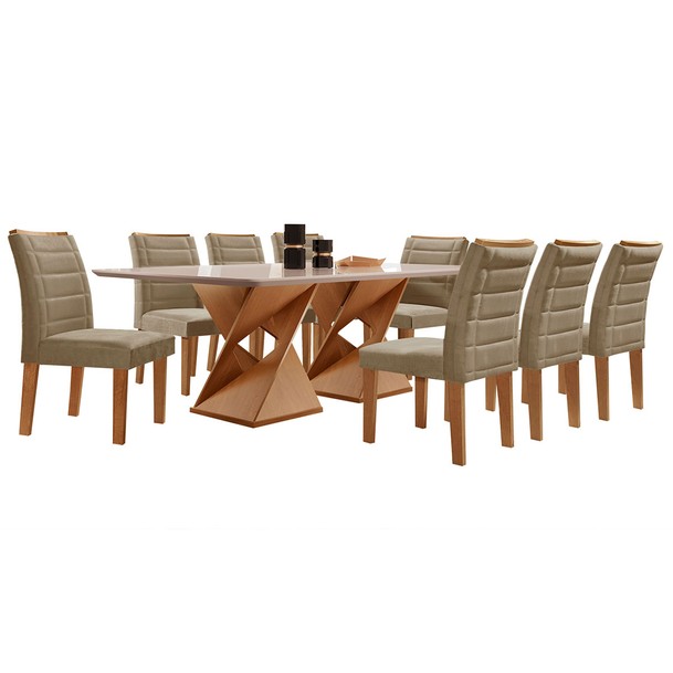 Mesa de Jantar 8 Lugares Genoa Marrom/Bege - Panorama Sistemas