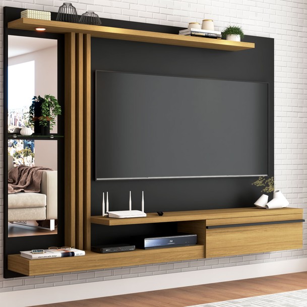 Painel para TV 55 Polegadas Led 1 Porta Preto - Panorama Sistemas